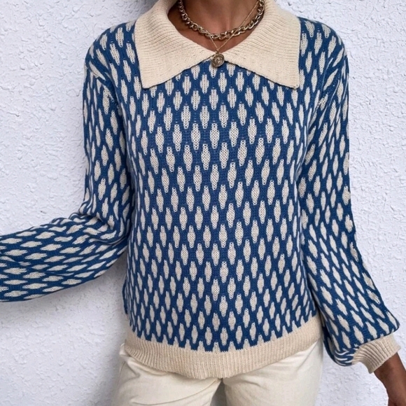 Argyle Pattern Lantern Sleeve Sweater - Picture 4 of 6